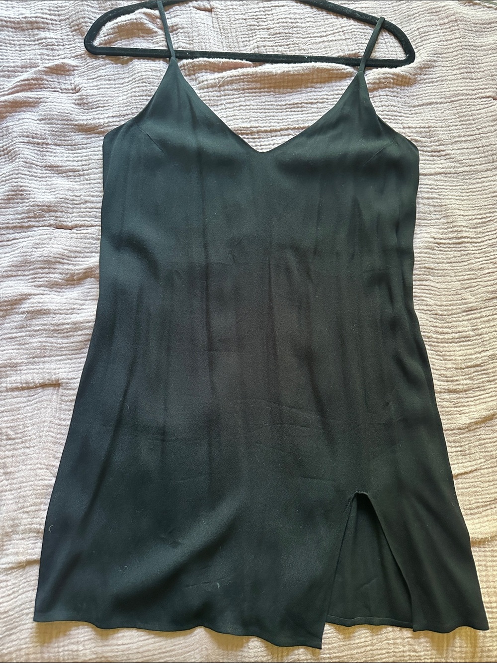Reformation Black Slip Mini Dress with Front Slit